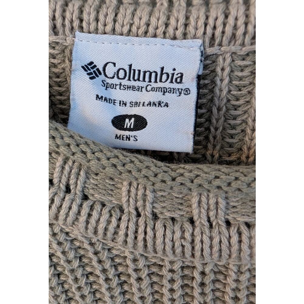 Columbia Mens Cotton Knit Sweater Medium Beige Ribbed Crewneck Pullover Cozy - Picture 2 of 7